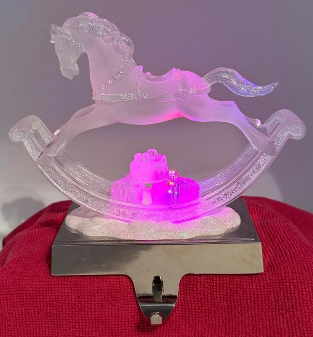 Home Collection Acrylic Rocking Horse Stocking Holder Silver Base